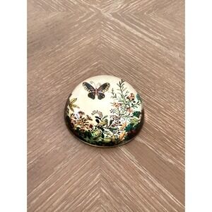 Glass Dome Paperweight Beautiful Floral/Butterfly Design Unmarked Vintage